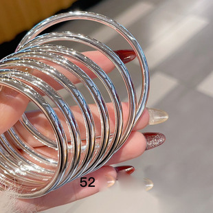 香港正生纯银999足银闭口素圈光面圆棍实心手镯女经典百搭手环银