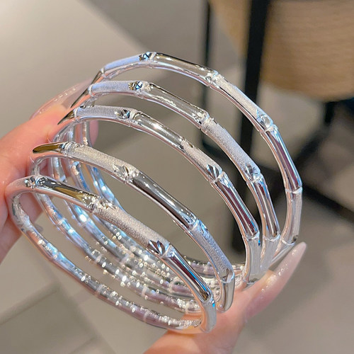 香港正生纯银9999足银手镯竹节闭口实心节节高升七夕生日礼物送礼