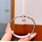 香港正生纯银S9999中童kitty可爱猫库酷洛米推拉儿童学生足银手镯