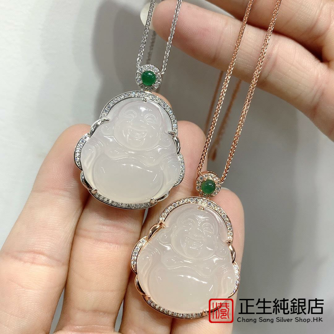 香港正生s925玉髓佛吊墜項(xiàng)鏈女彌勒佛笑佛頸鏈大肚坐佛毛衣鏈配飾