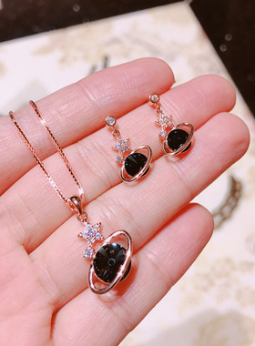 香港正生纯银925纯银蓝色星际项链女款项链气质时尚银饰套链