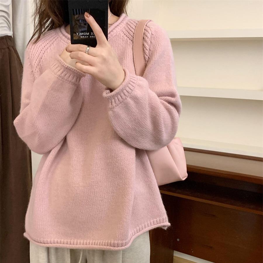设计感小众纯色韩系简约套头毛衣女2025秋季新款宽松复古针织上衣