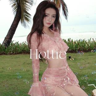 Hottie 少女溫泉海邊度假比基尼四件套泳衣女382 春夏新款 粉霧