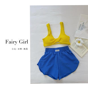 歐美ins風辣妹比基尼性感黃色海邊度假溫泉泳衣 FairyGirl瑤瑤同款