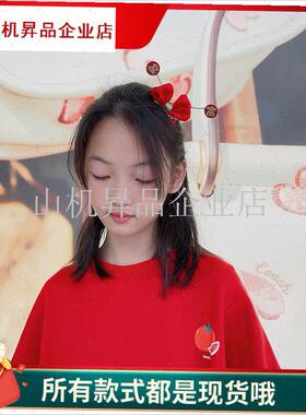 国潮风红色新年发饰蝴q蝶结发卡暴富好运可爱头饰喜庆儿童春节发.