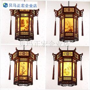 中国风六角形宫灯m彷古建筑木羊皮纸灯笼寺庙门走廊吊灯红灯笼