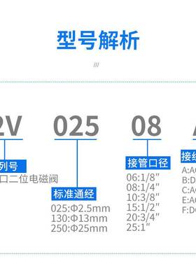 一进一出气动电磁控制阀dc24v气阀220电开关12单向常开2V025常闭