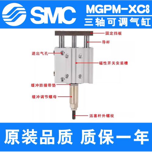 SMC三轴三杆带导向杆气缸MGPM25-20-30-40-50-75-100-125-A-Z-XC8