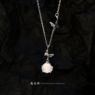遇见你MeetingYou福玉蝴蝶S999足银项链女请冷风百搭白玉髓锁骨链