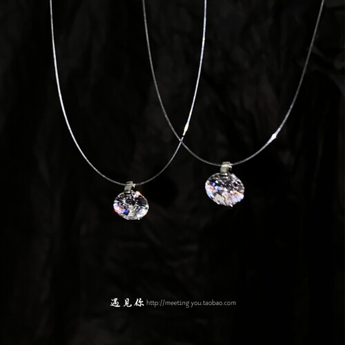 s925纯银闪钻水滴鱼线隐形项链