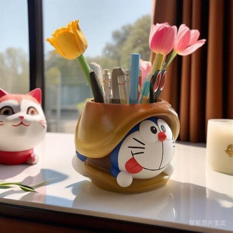 生日礼物女生桌面笔筒办公室摆哆啦a梦收纳盒创意摆件卡通学生