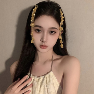 BXA民族风金色铃铛流苏吊坠发夹苗疆少女发卡头饰侧边刘海夹发饰