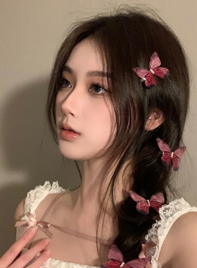 BXA跌落人间～小众蝴蝶发夹复古仿真侧边夹闪动刘海夹发卡头饰女