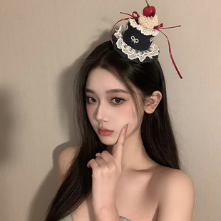 BXA圣诞节樱桃蕾丝牛仔帽发箍原创生日蛋糕头饰帽子氛围拍照道具