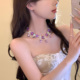 桑葚梅酒 紫色闪锆花朵项链女千金感流苏锁骨链配饰宴会礼服颈链