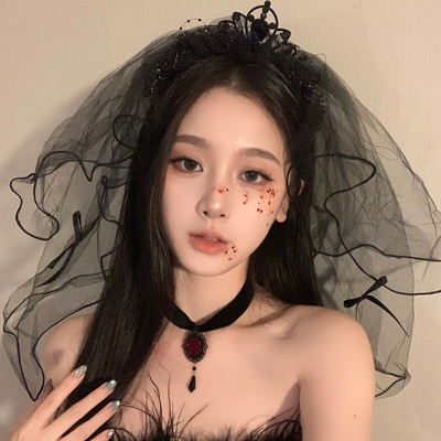 BXA暗黑公主~万圣节黑色头纱蝴蝶结皇冠发箍cos发饰头饰拍照配饰