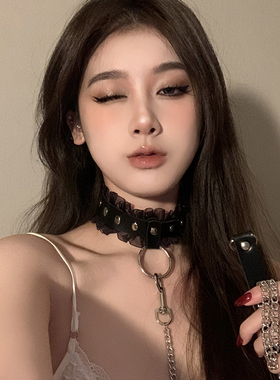 黑色铃铛项圈女颈带情趣颈圈脖子项链项圈chocker狗链m女牵引绳
