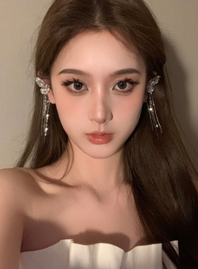 BXA一秒沦陷~蝴蝶锆石耳骨夹耳饰无耳洞耳夹2024新款年会耳环女