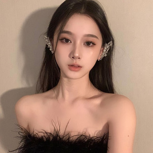 BXA爱神降临~超闪精致锆石蝴蝶耳骨夹绝美气质无耳洞耳挂精灵耳夹