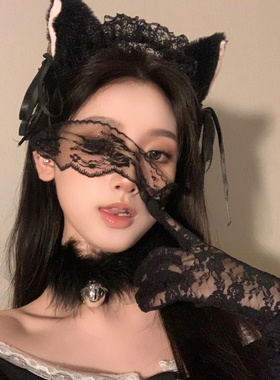 BXA罚站小猫~lolita蕾丝猫耳套装猫耳朵发箍纯欲兽耳装扮头箍头饰