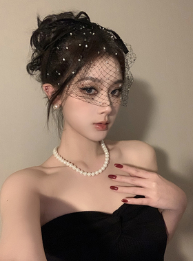 BXA巴黎俏佳人头饰黑色复古贵气感网纱发饰女法式万圣节穿搭配饰