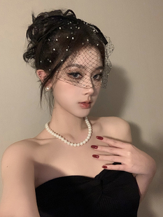 BXA巴黎俏佳人头饰黑色复古贵气感网纱发饰女法式万圣节穿搭配饰