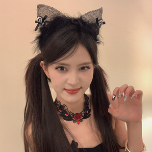 BXA死亡灵猫~万圣节骷髅猫耳发箍拍照道具饰品cos穿搭配饰女头箍