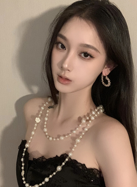 BXA轻奢小众多层女珍珠项链潮流小众设计长款颈链高级感饰品配饰