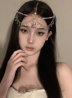 BXA超仙紫色仙子头饰古风汉服异域风情眉心额头链流苏发链发饰