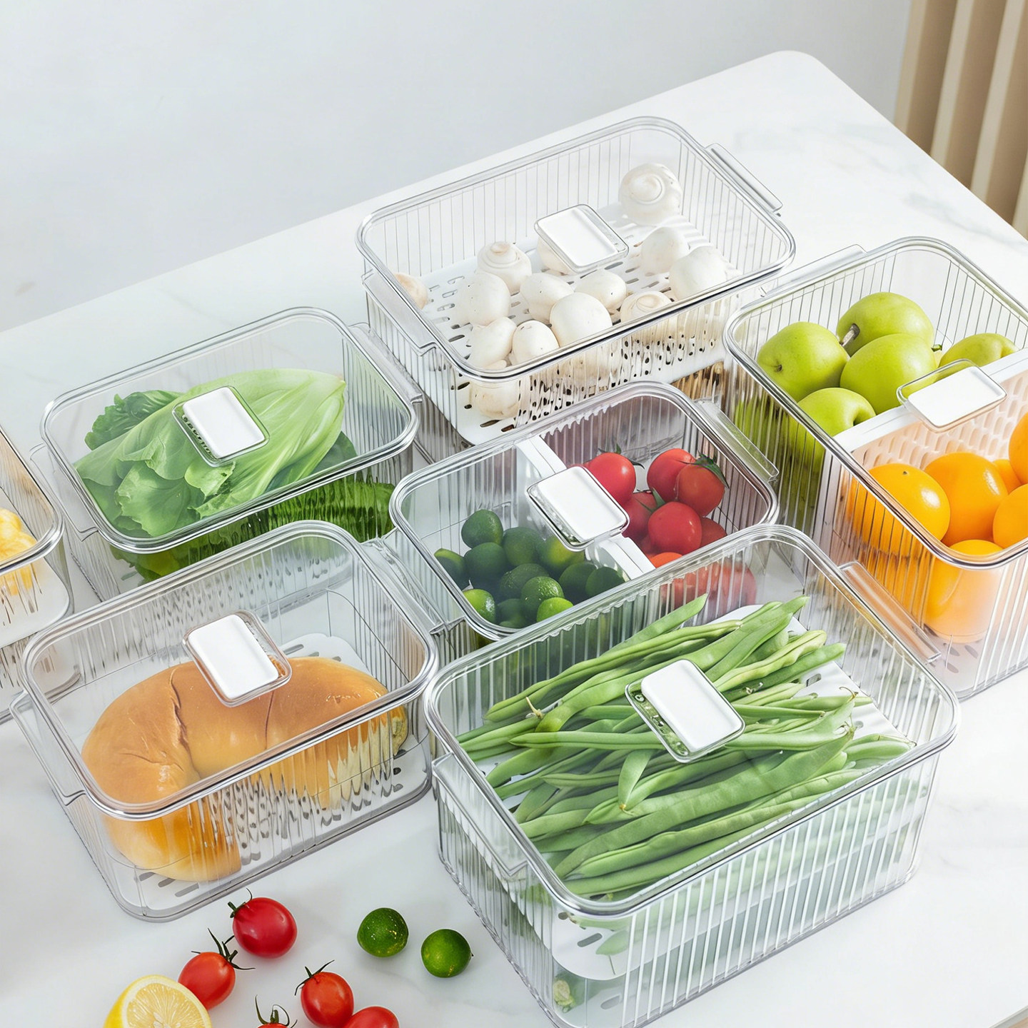 家用冰箱保鲜盒食品级厨房果蔬沥水收纳盒透明分装整理冷冻储物盒,收纳整理,食物收纳盒,淘宝优惠券,粉丝福利购,淘宝优惠卷