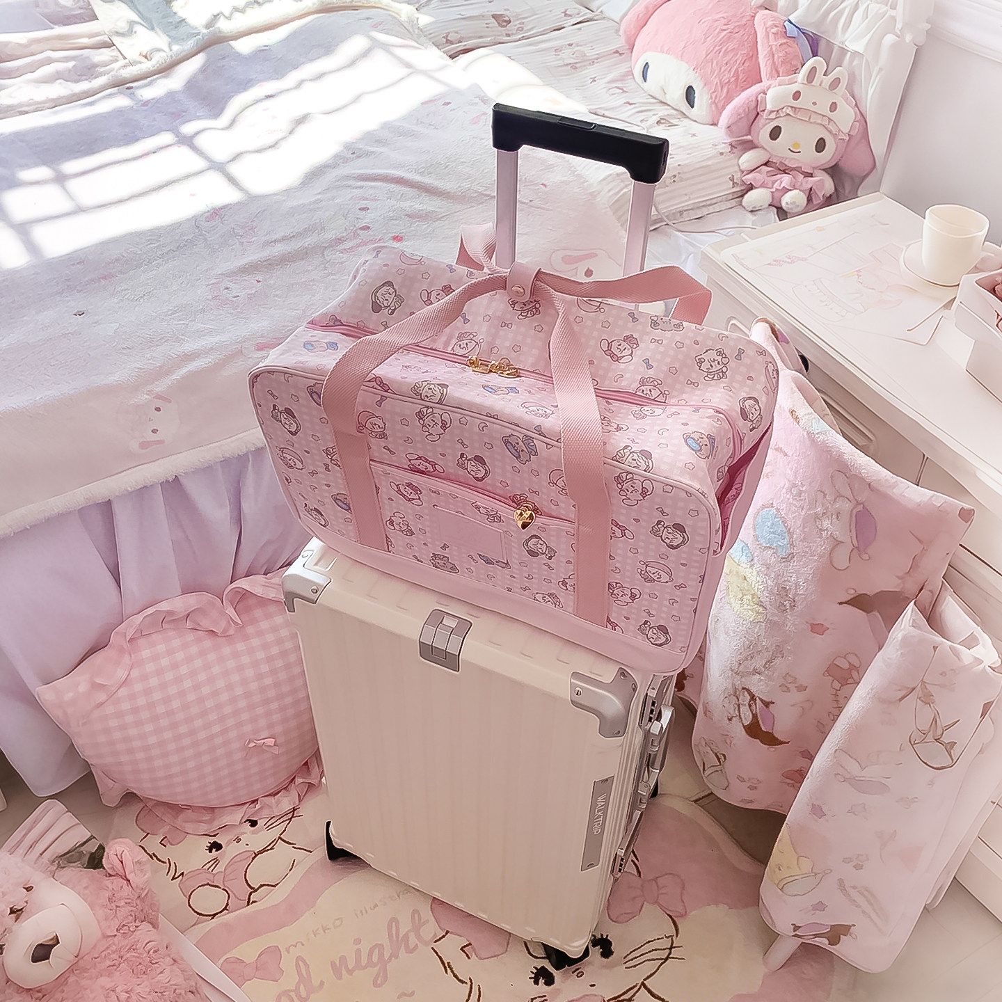 可爱行李袋旅行包女外出大容量化妆包手提行李袋可套拉杆箱登机包,箱包皮具/热销女包/男包,旅行袋,淘宝优惠券,粉丝福利购,淘宝优惠卷