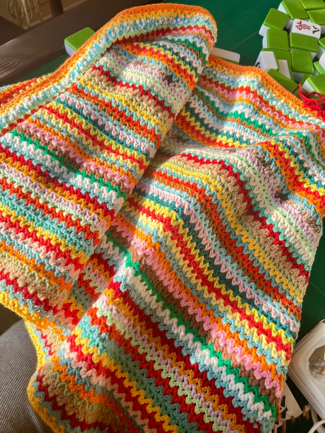 彩虹毯手工编织毯子diy钩针