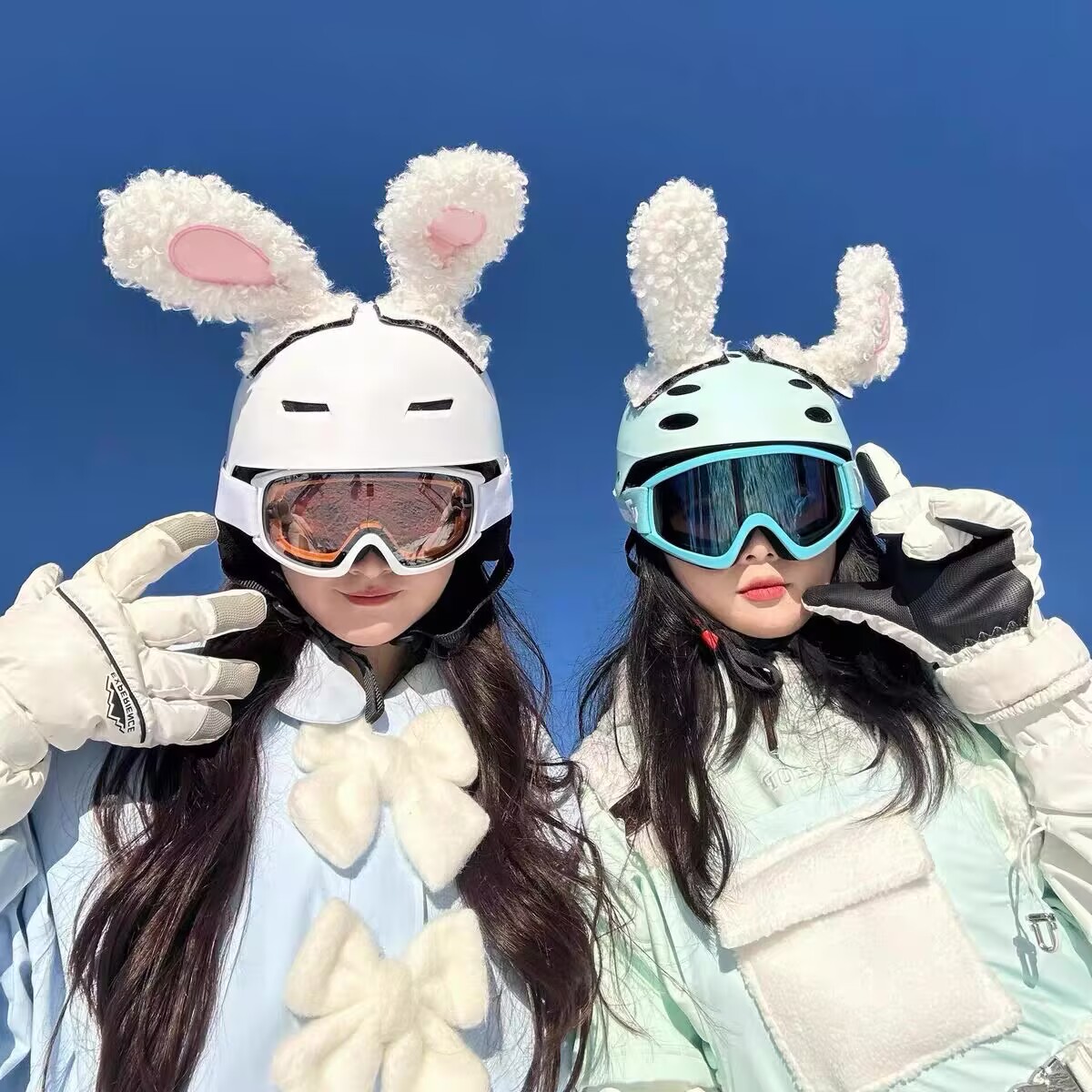 兔耳朵滑雪头盔装饰帽套女单双板个性情侣配饰电动摩托车滑板通用