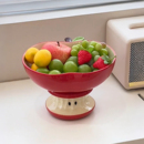 苹果高脚水果盘陶瓷双层沥水新年元 旦客厅茶几高颜值轻奢水果托盘