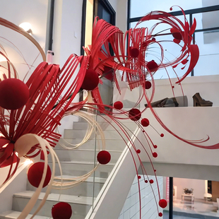 新年装饰红色竹排居家楼梯氛围感布置2026马年春节公司竹篾条挂饰