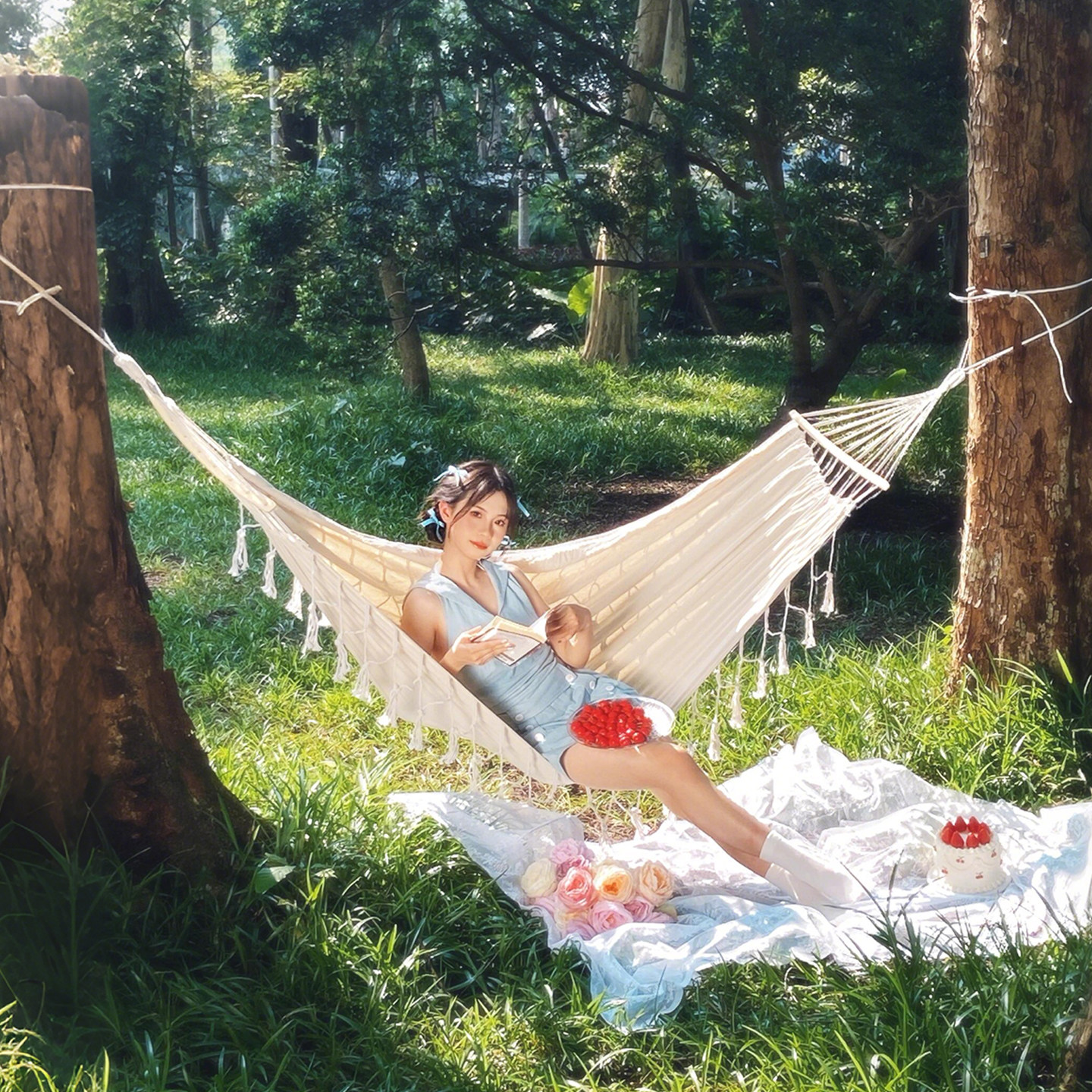 吊床户外成人防侧翻加厚春游露营儿童摇篮椅寝室宿舍吊椅双人秋千