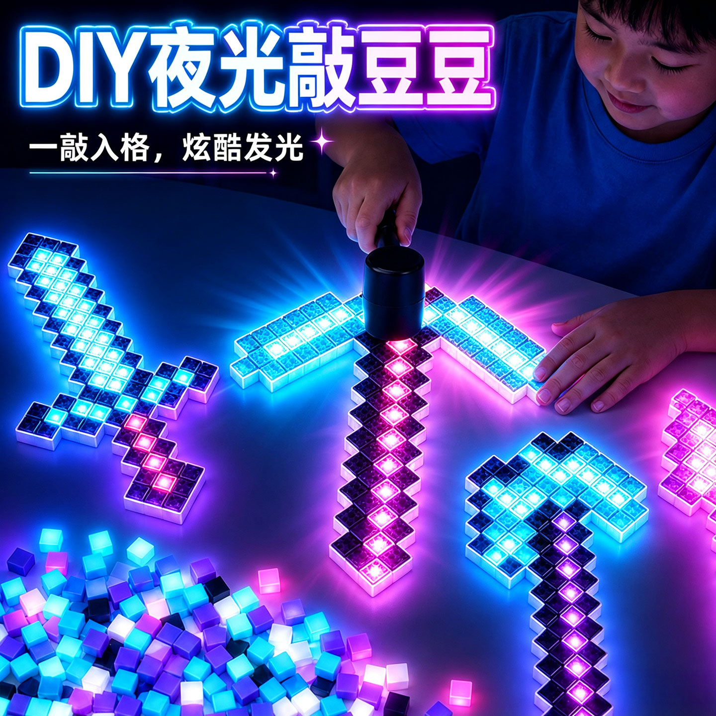 我的世界敲豆豆玩具套装diy男孩大号模板拼豆儿童像素敲敲豆全套图片
