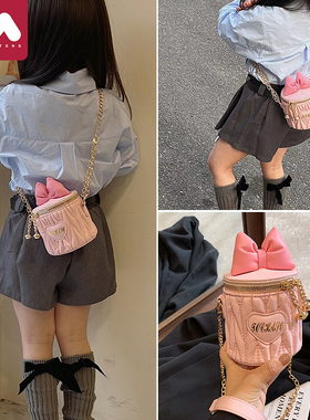 女童包包新款蝴蝶结水桶包洋气儿童可爱斜挎包女孩公主配饰零钱包