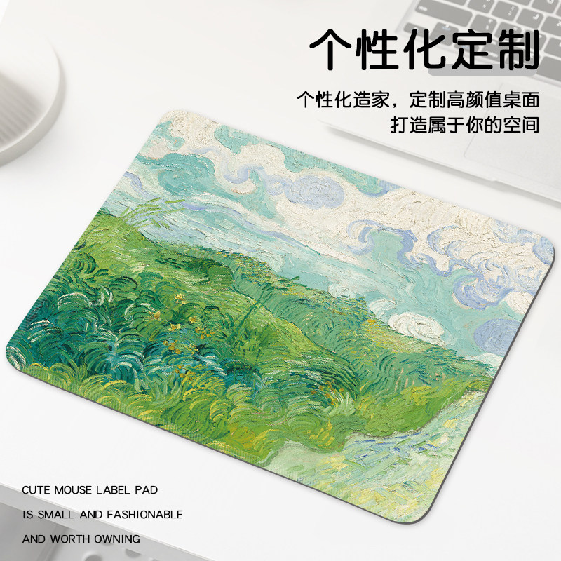 마우스 패드 작은 반 고흐 유화 노트북 패드 휴대용 잠금 가장자리 미니 두꺼운 홈 오피스 책상 패드