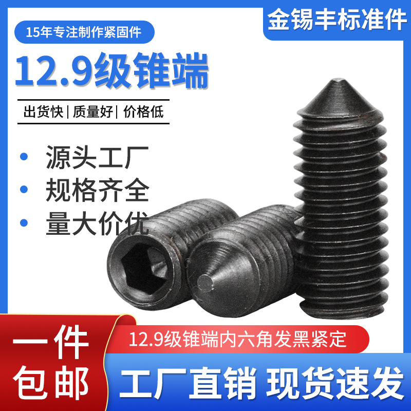 12.9级内六角紧定无头止付螺钉机米M3-M20 锥形无头内六角顶丝