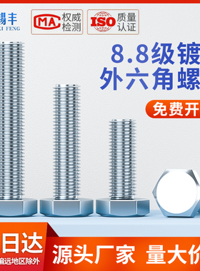 8.8级镀锌外六角螺丝全牙六方螺栓高强度M4M5M6M8M10M12M14M16M18