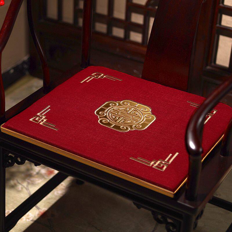 中式红木沙发椅子抱枕套棉麻棕垫餐椅官帽家用防滑圈椅坐垫茶椅垫