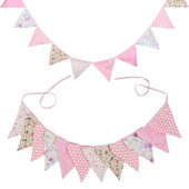 婴儿粉拉花布旗儿童挂旗棉布生日家居装 饰露营三角旗户外婚庆派对