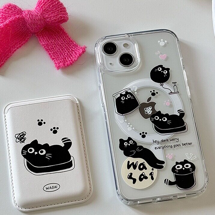 U记苹果13手机壳适用iphone16pro磁吸壳15plus超好看14promax皮革黑猫磁吸卡包可爱韩系ins透明magsafe保护套