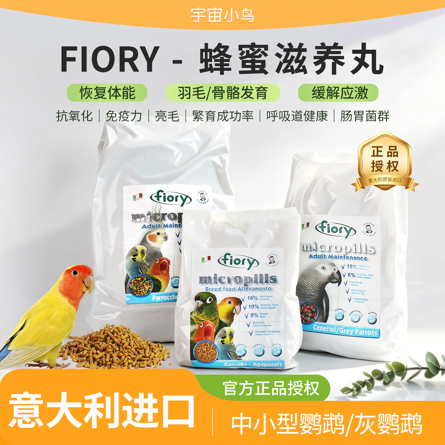 fiory意大利进口中小型鹦鹉滋养丸蜂蜜迷你颗小太阳牡丹虎皮专用