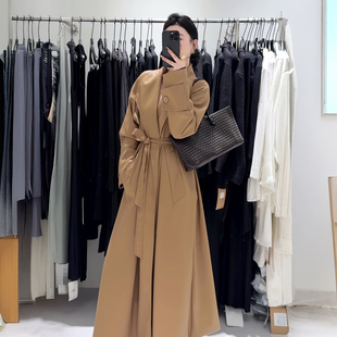 十三行秋冬高级感法式气质大翻领长款皮衣外套女收腰过膝风衣大衣