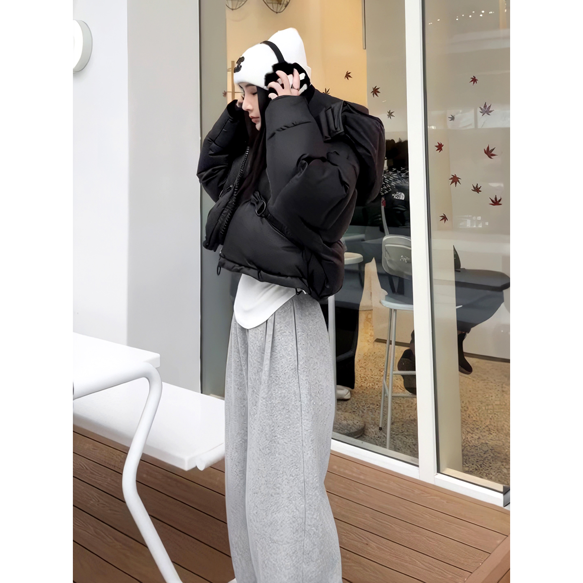 韩版短款连帽羽绒棉服女冬季