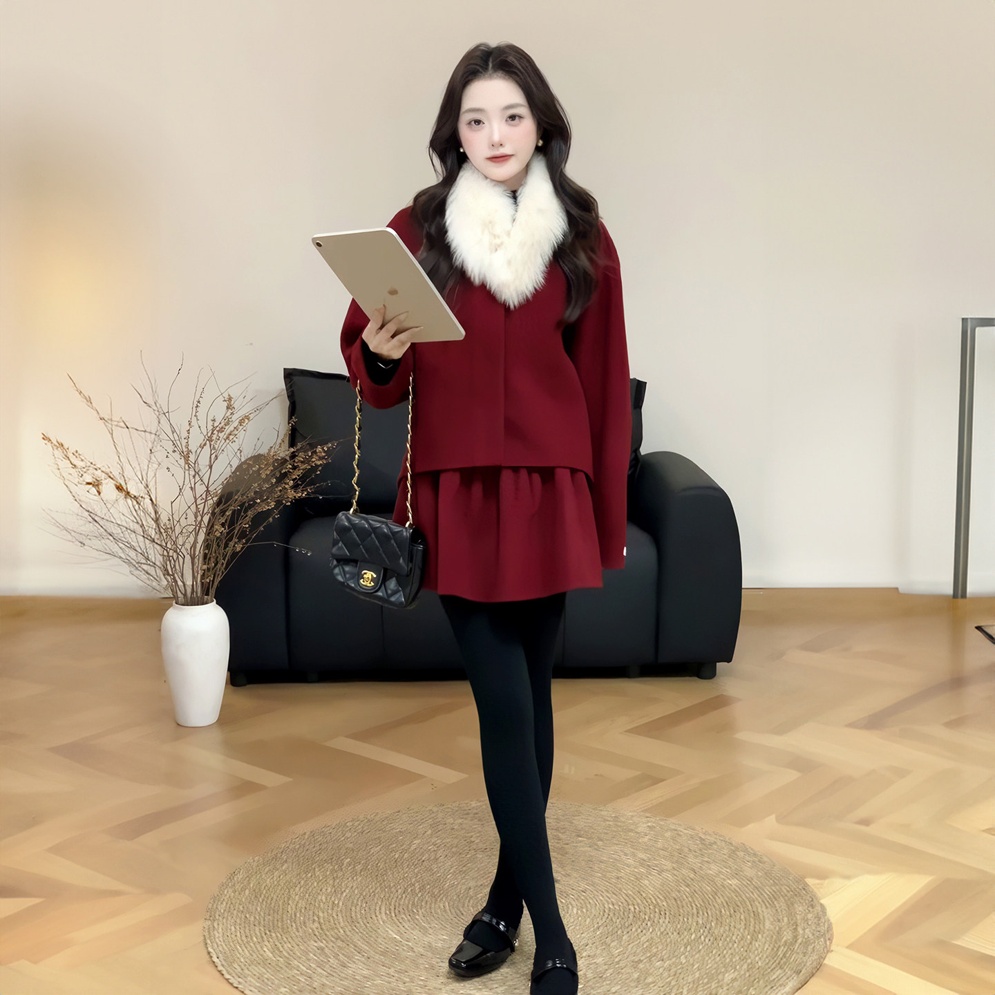 小个子双面羊绒大衣套裙女秋冬韩版气质红色羊毛大衣+短裙两件套,女装/女士精品,时尚套装,淘宝优惠券,粉丝福利购,淘宝优惠卷
