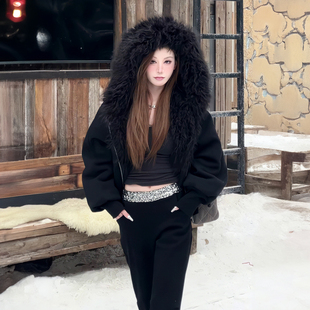 2026白色毛领加厚连帽卫衣外套女韩系小个子高级感超好看初秋新款