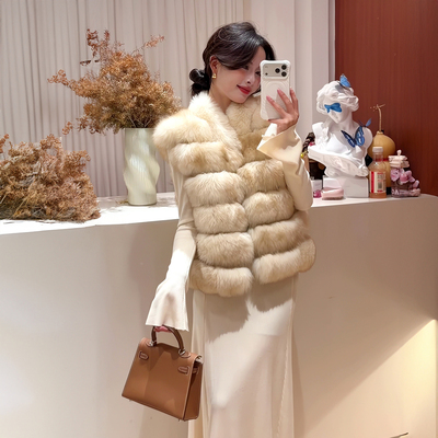 高级仿狐狸环保皮草马甲女2025